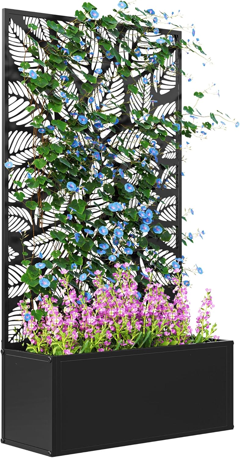 Raised Bed Planter Box - Metal Raised Garden Bed with Trellis