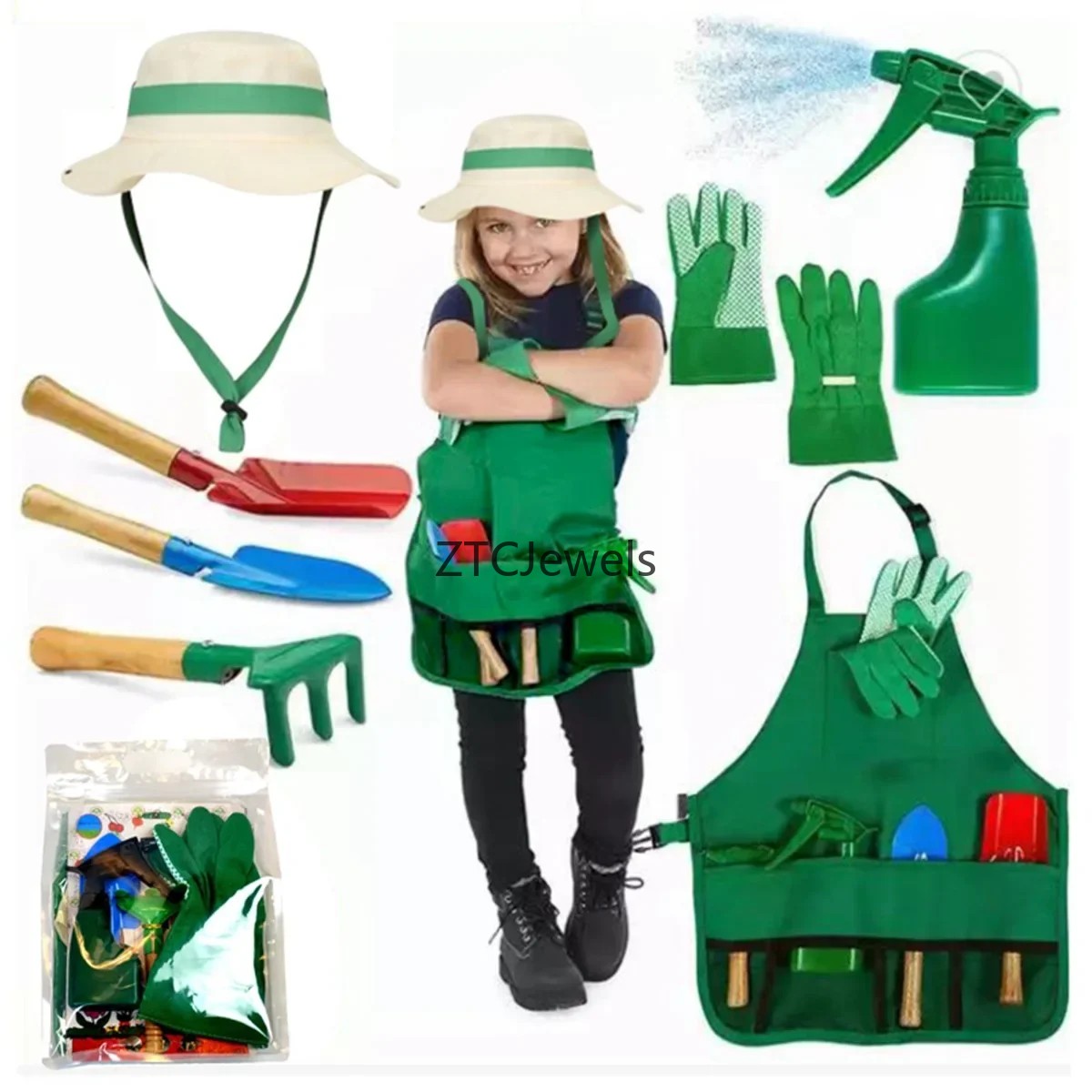 Kids Garden Apron Tool Set wit - đánh giá và giá Gardening Tools Kids Set