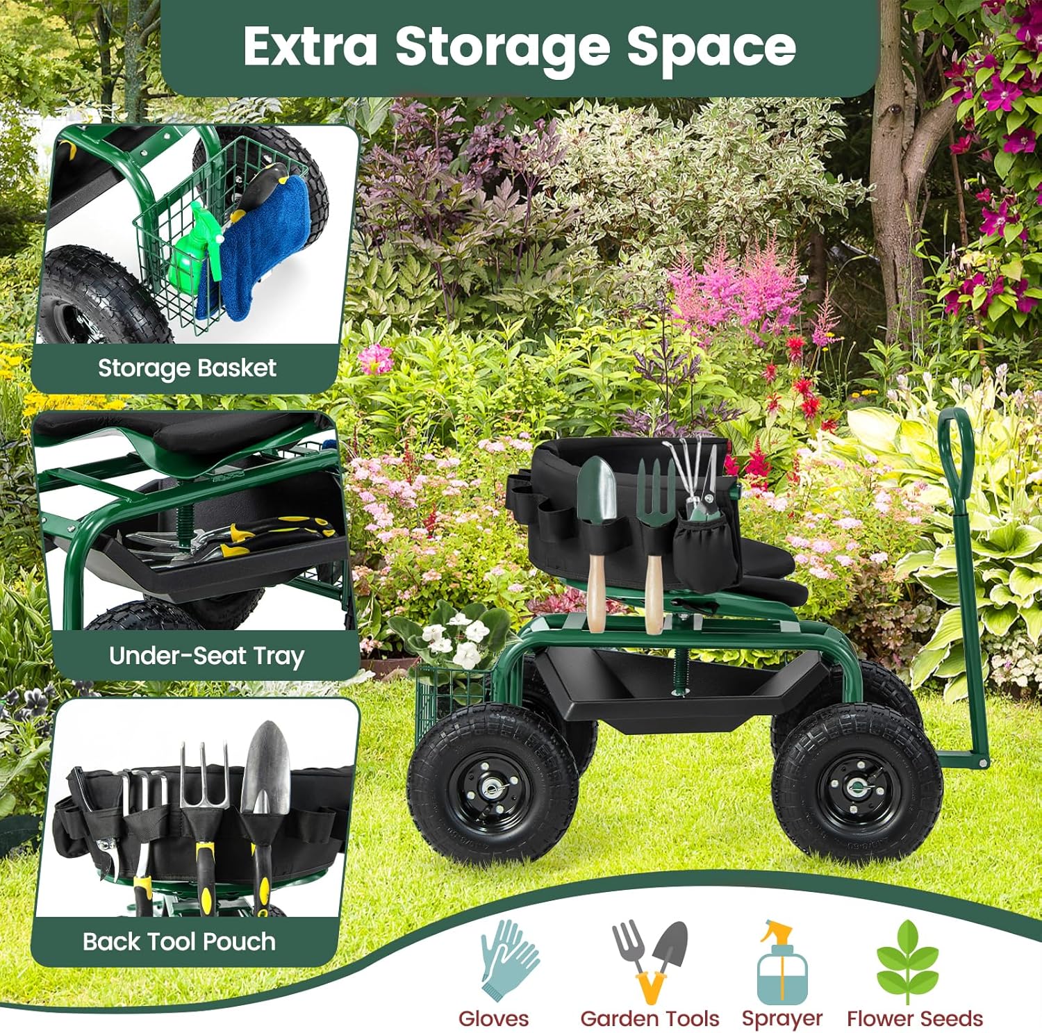 Rolling Gardening Seat with Wh - đánh giá và giá Gardening Tools For Seniors